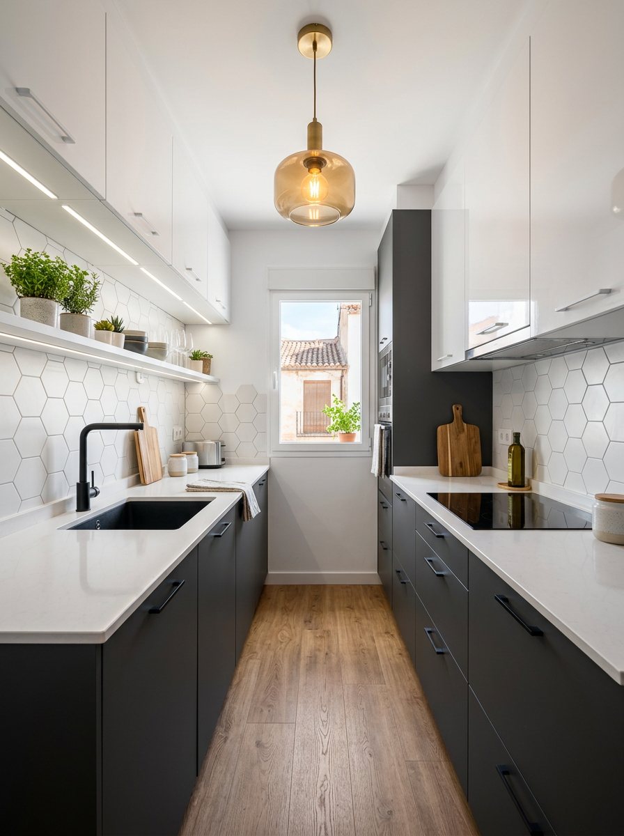 Cocina en antracita y blanco con encimera de cuarzo