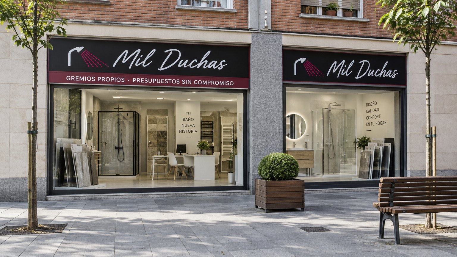 Fachada de la tienda Mil Duchas en la plaza Bombero Etxaniz de Bilbao